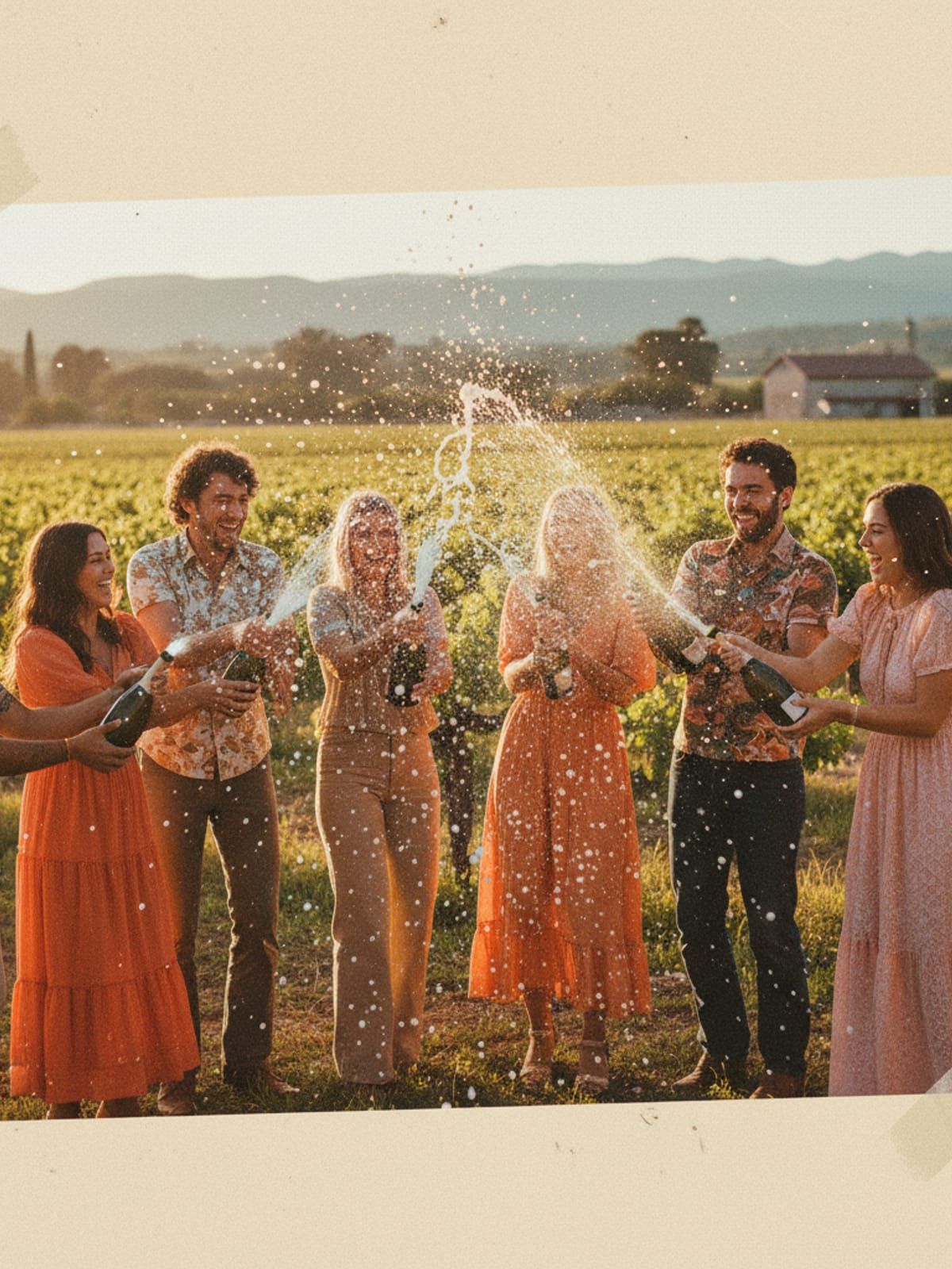 Friends celebrating new beginnings with champagne spray