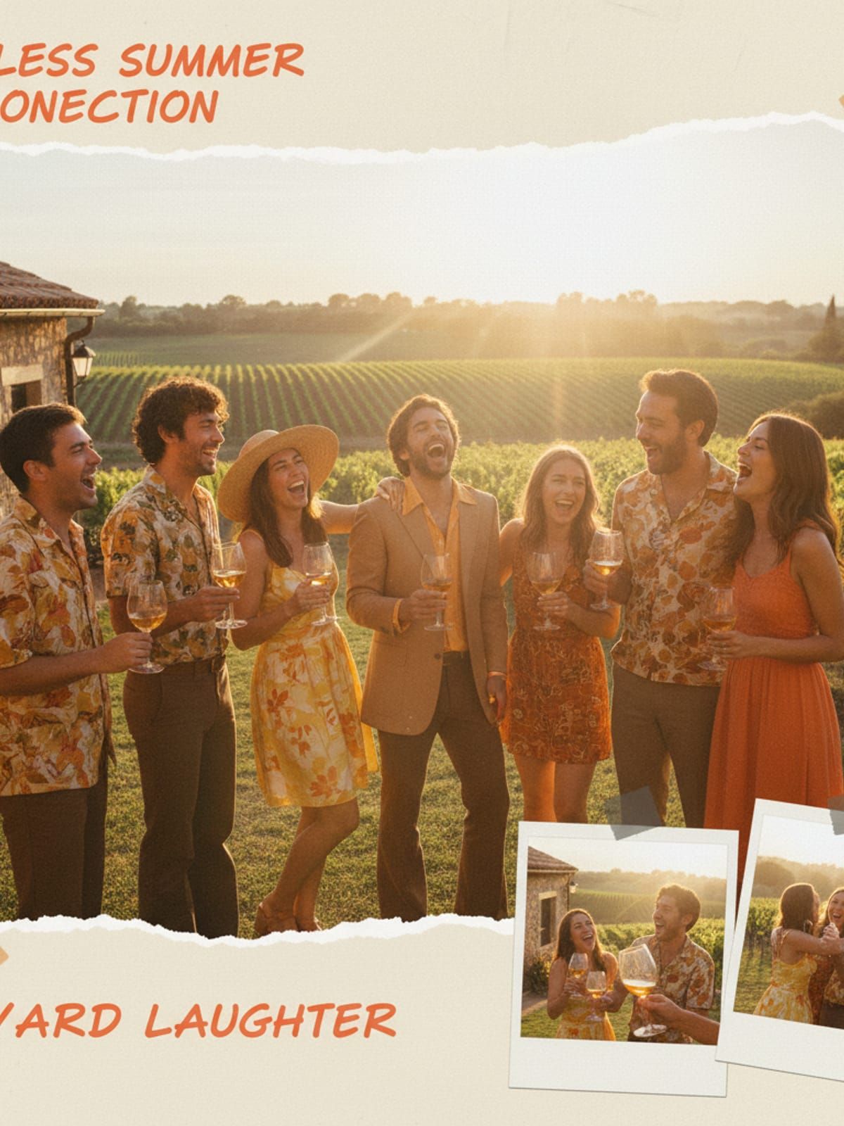 Candid moment of friends laughing together at winery